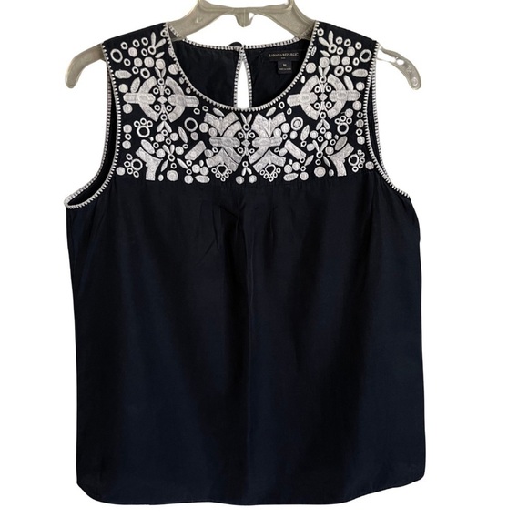 Banana Republic Embroidered Navy Blue Sleeveless Top Size M - Picture 1 of 6
